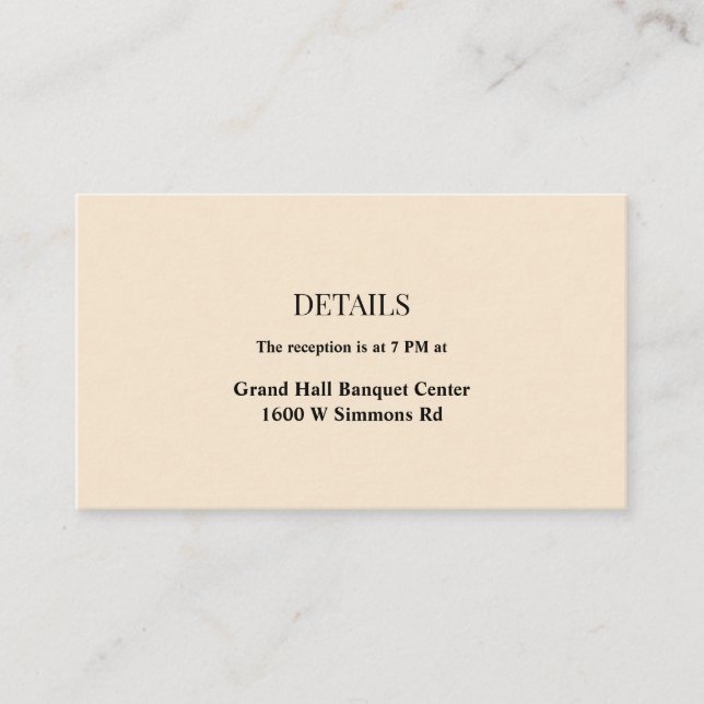 Kortet Champagne Simple Bröllop Detaljer Tilläggskort (Framsida)