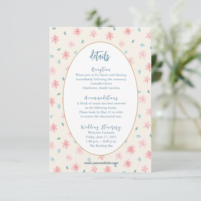 Kortet chic Little Rosa Blommigt Detaljhölje Tilläggskort (Stående Fram)