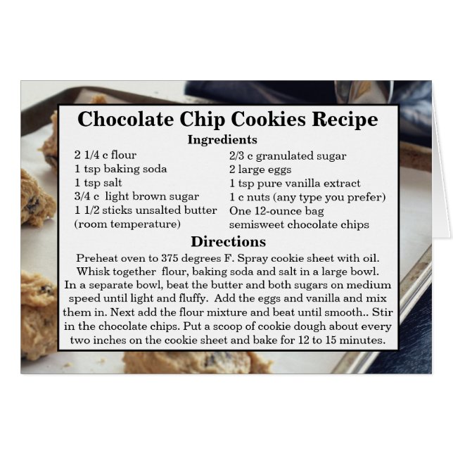 Kortet Chocolate Chip Cookie Recipe Hälsningskort (Framsidan Horizontal)