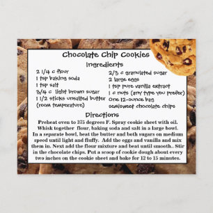 Kortet Chocolate Chip Cookies Recipe Card Postcard Vykort