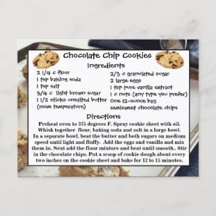 Kortet Chocolate Chip Cookies Recipe Card Postcard Vykort