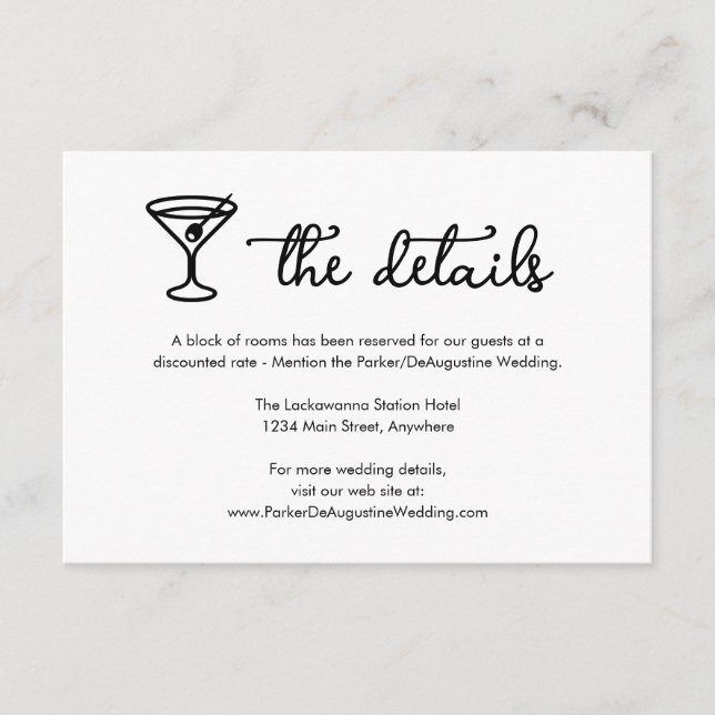 Kortet Cocktail-Bröllop Information - detaljförslu Tilläggskort (Framsida)