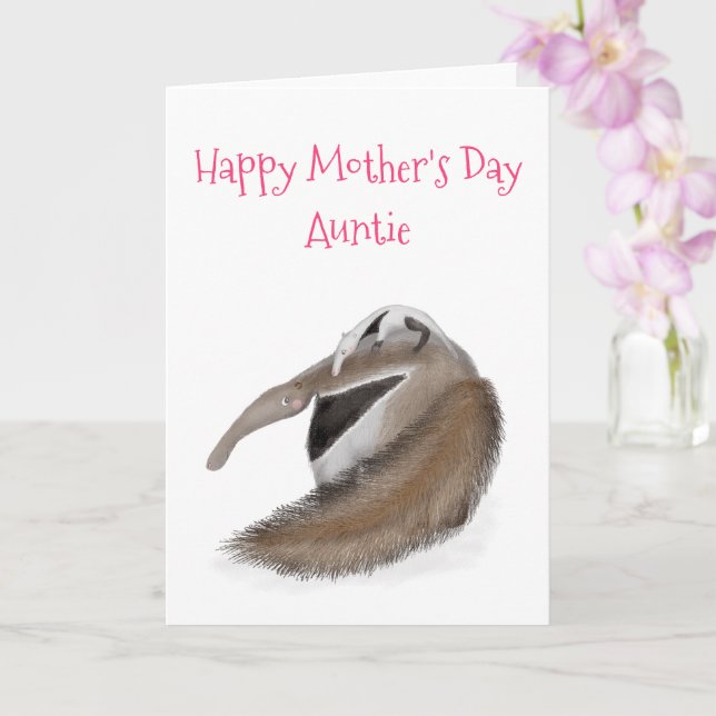 Kortet Cute anteater och baby Mors dag för moster Kort (Orkide)