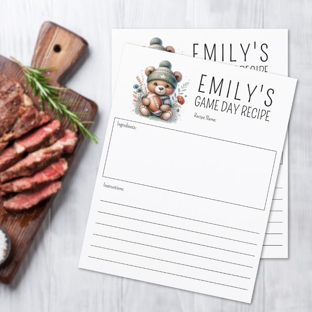 Kortet Cute Bear Anpassningsbar 8,5 x 11 (Custom Recipe 8.5x11 Card (multiple shown))