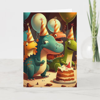 Kortet Cute Dinosaurs Födelsedagsfest Foleting Car Kort