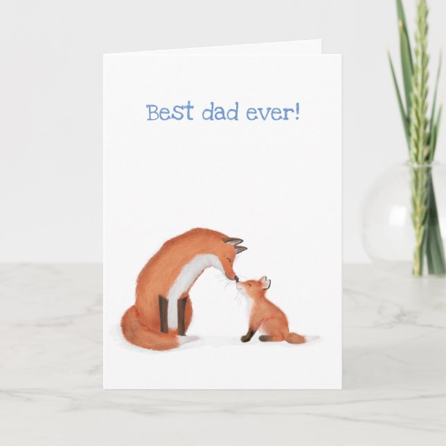 Kortet Cute Fox och unge Fars dag Kort (Framsida)