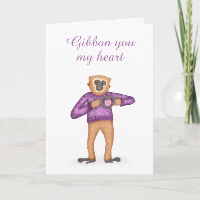 Kortet Cute gibbon Valentine Day Card Kort (Framsida)