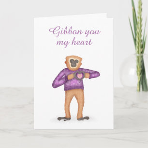 Kortet Cute gibbon Valentine Day Card Kort