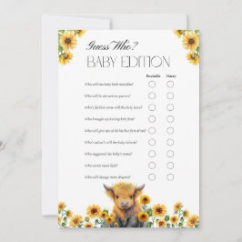 Kortet Cute Highland Cow Baby Shower Game Card Tack Kort