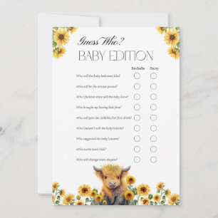 Kortet Cute Highland Cow Baby Shower Game Card Tack Kort
