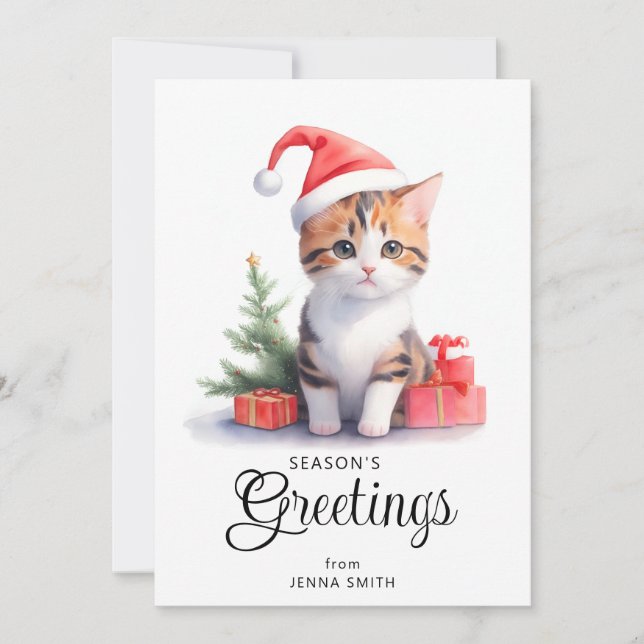 Kortet Cute Jul Cat Season's Greetings Helgdag Car Julkort (Framsida)