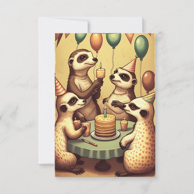 Kortet Cute Meerkats Födelsedagsfest Flat Greeting Tack Kort (Framsida)