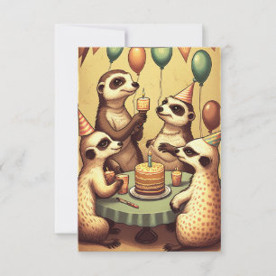 Kortet Cute Meerkats Födelsedagsfest Flat Greeting Tack Kort