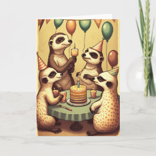 Kortet Cute Meerkats Födelsedagsfest Foleting Card Kort
