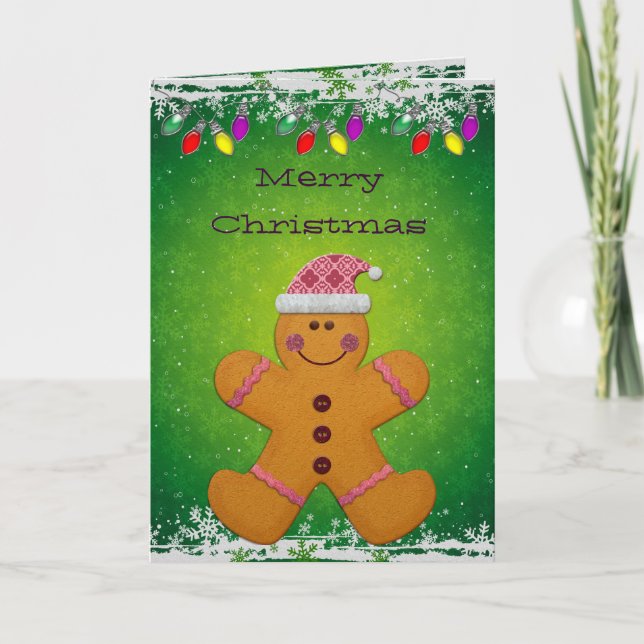 Kortet Cute Pepparkaksgubbe & jul Ljus Helgkort (Framsida)