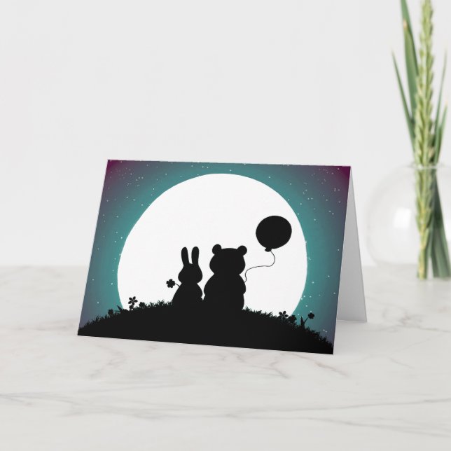 Kortet Cute Rabbit och Bear Bröllop Kort (Framsida)