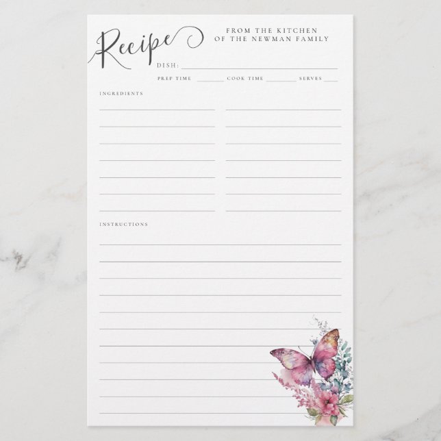 Kortet Cute Rosa Butterfly Wildbloms Family Recifi (Framsida)