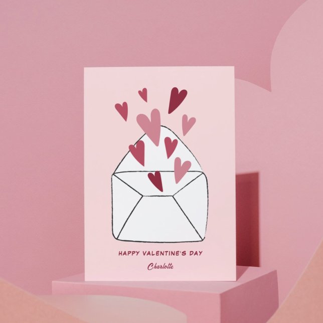 Kortet Cute Rosa Hearts Kuvert Alla hjärtans dag Helgkort (Skapare uppladdad)