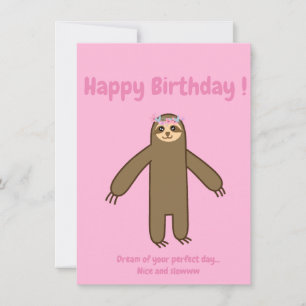 Kortet Cute Sloth rosa grattis på födelsedagen