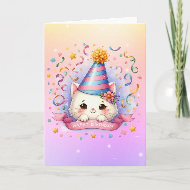 Kortet Cute Tecknad Kattunge Birday Greeting Card Helgkort (Framsida)