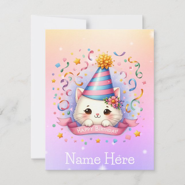 Kortet Cute Tecknad Kattunge Birday Greeting Card Julkort (Framsida)