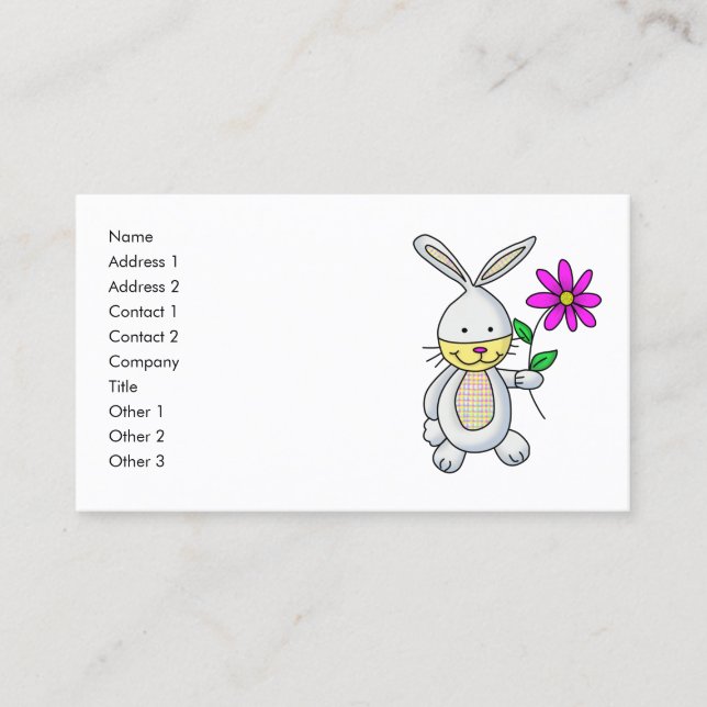 Kortet Cute Tecknad Rabbit Holding Flower Namn Visitkort (Framsida)