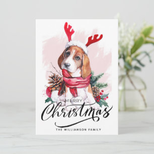 Kortet Cute Watercolor Beagle Hund jul Card Julkort