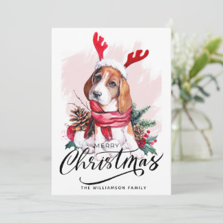 Kortet Cute Watercolor Beagle Hund jul Card Julkort