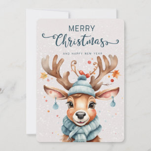 Kortet Cute Watercolor julrenar Helgdag Card Inbjudningar