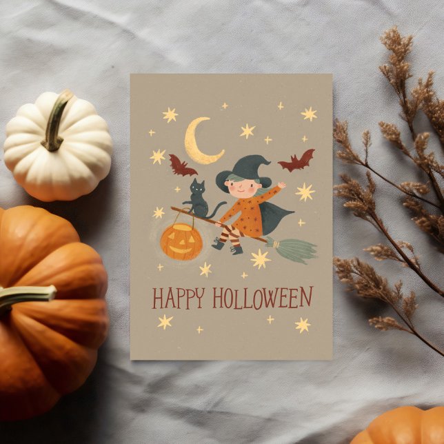 Kortet Cute Witch Happy halloween - platt anteckni Tack Kort (Skapare uppladdad)