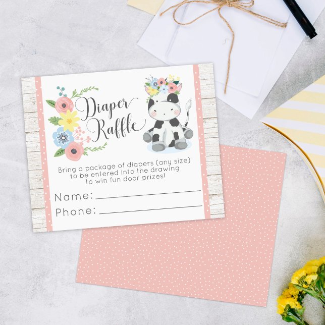 Kortet Diaper Raffle Cow Baby Shower Game Entry Ca Flygblad (Skapare uppladdad)