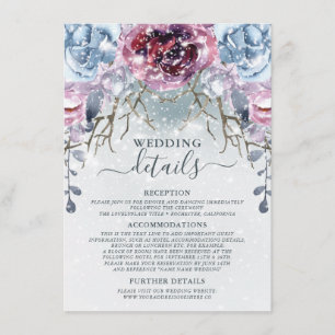 Kortet Dusty Blue Winter Wedding Details-hölje Tilläggskort
