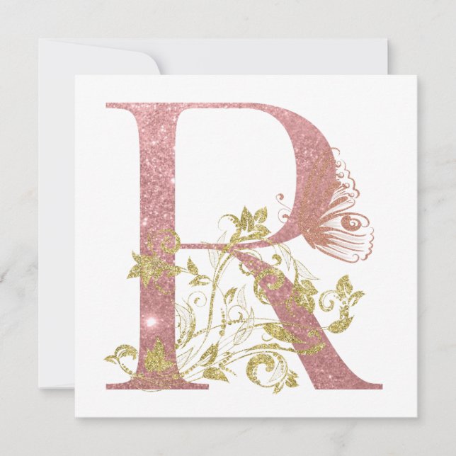 Kortet finare Rosa Glitter Brev R kvadratiskt (Framsida)