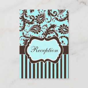 Kortet för Aqua, Brown, Vit Blommigt Damask-hölje Tilläggskort