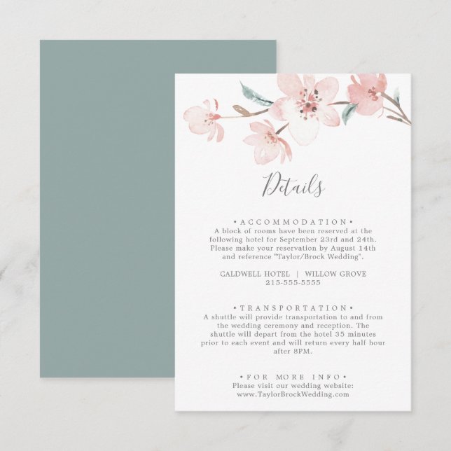 Kortet för Blommar av körsbär i vår Tilläggskort (Fram/baksida)