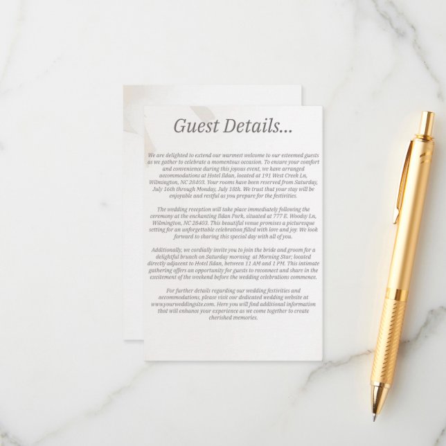 Kortet för Bröllop gästinformation Tilläggskort (Fram/Back In Situ)