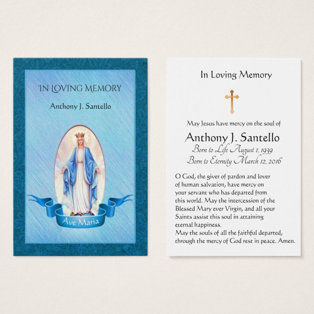 Kortet för den katolska begravningen i Heligan, bl Visitkort (Framsida & baksida)