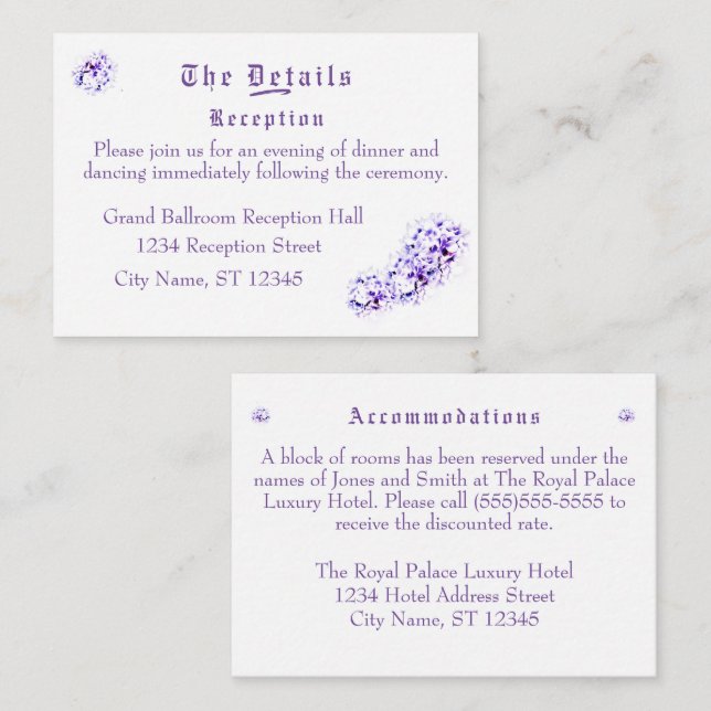 Kortet för elegant Violetta hölje Tilläggskort (Fram/baksida)