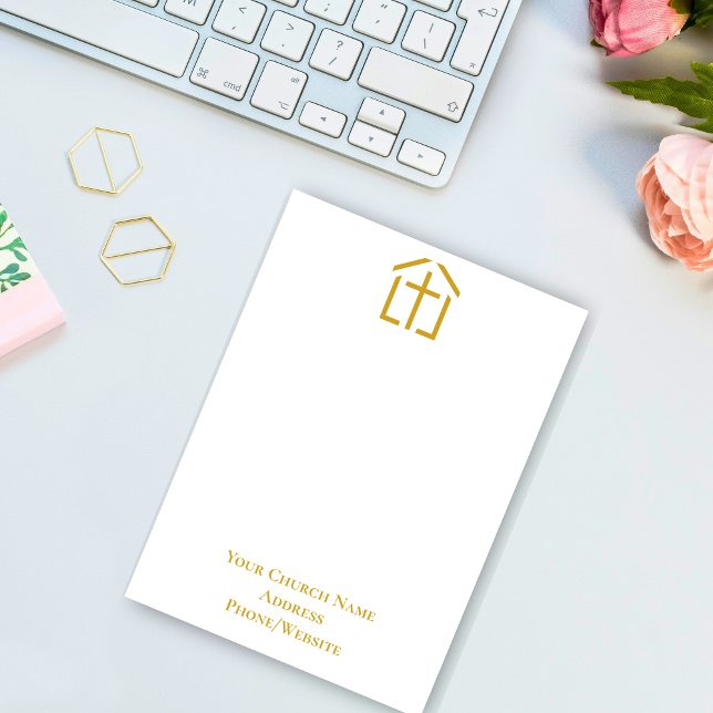 Kortet för enkel anteckning i Namn Guld i Kor Anteckningskort (Your Church Name Gold Cross Simple Note Card)