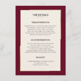 Kortet för enkelt Burgundy Bröllop-detaljhölje Tilläggskort