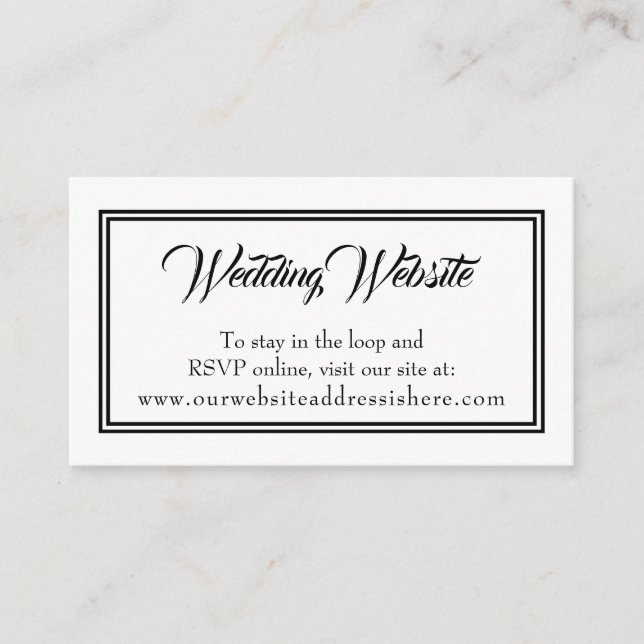 Kortet för hölje för svartvit Bröllop-webbplats Tilläggskort (Framsida)