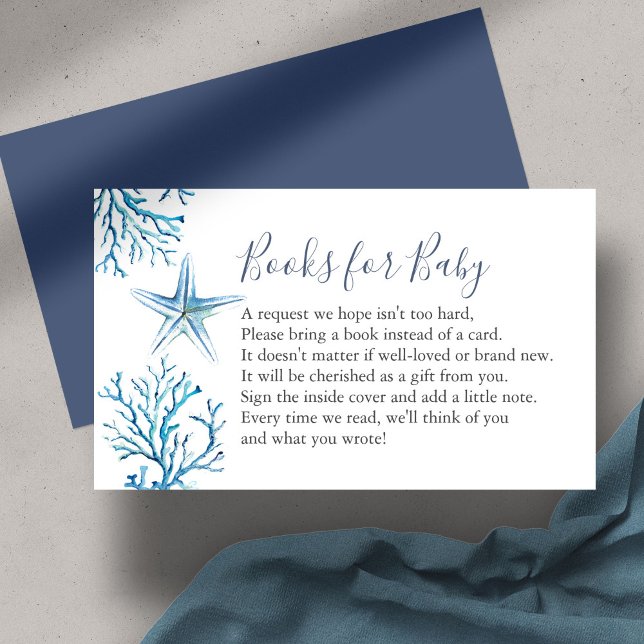 Kortet för inbjudningskanal till Starfish Bok för  Tilläggskort (Baby Shower invitation insert books for baby under the sea theme watercolor by Victoria Grigaliunas)
