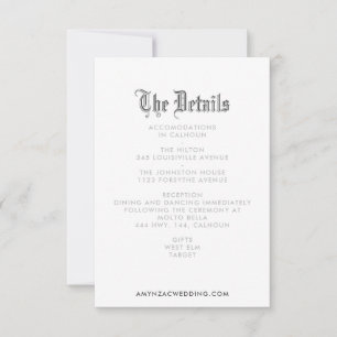 Kortet för information om Blackletter Bröllop OSA Kort