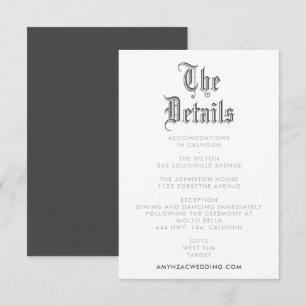 Kortet för information om Blackletter Bröllop OSA Kort