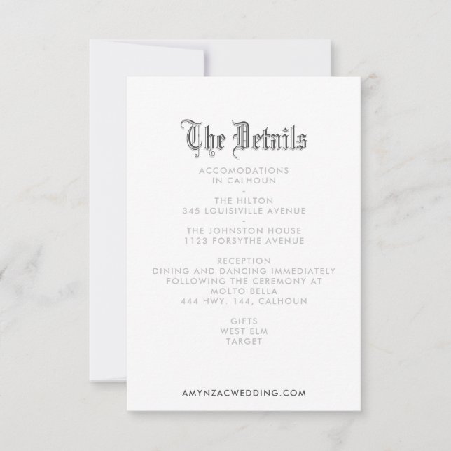Kortet för information om Blackletter Bröllop OSA Kort (Framsida)