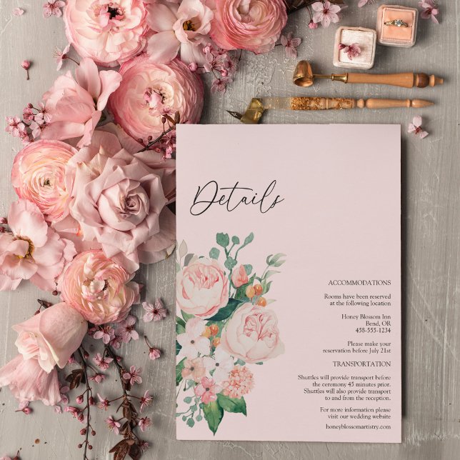 Kortet för information om  Blommigt Rosa Bröllop-h Tilläggskort (Skapare uppladdad)