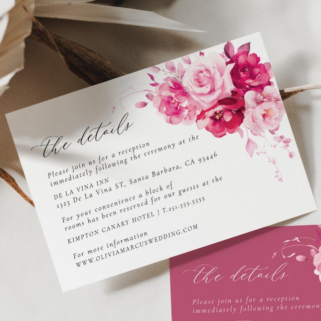 Kortet för information om Shock rosa Bröllop Tilläggskort (Details Card 2 Colors)