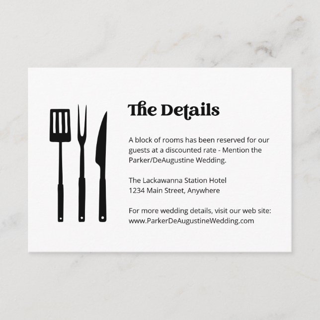 Kortet för informationsinformation om BBQ Bröllop Tilläggskort (Framsida)