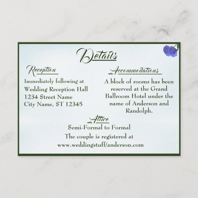 Kortet för katolskt Misty Blue & Grönt Bröllop Tilläggskort (Framsida)