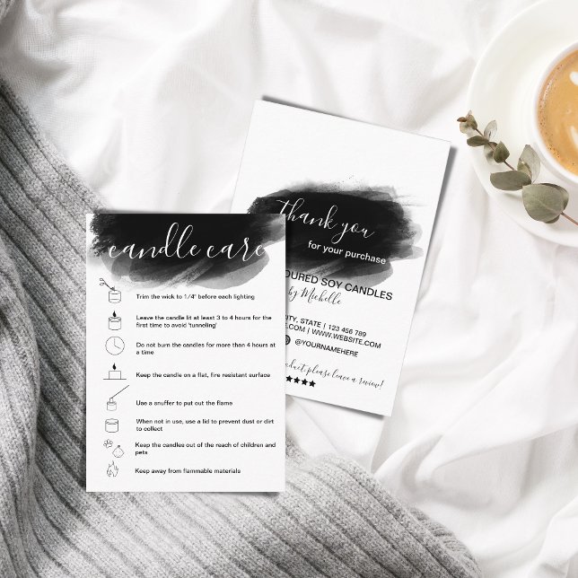 Kortet för ljusvårdsanvisningar lägger till din Lo Visitkort (Illustrated icons candle care instructions)